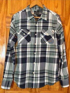 United By Blue Men's Navy and Green Plaid Button-Down Shirt